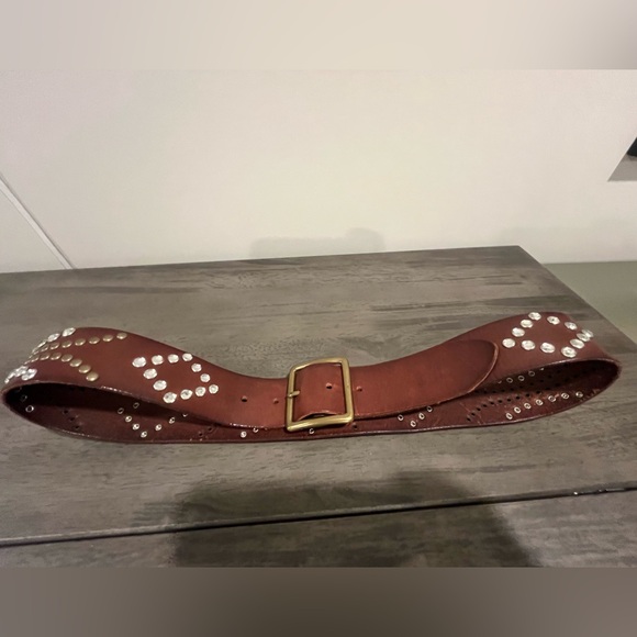 Linea Pelle Leather Crystal & Studs Belt - Dark Brown - Size Large - Like New! - Picture 3 of 8